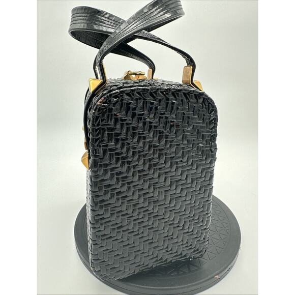 Vintage RODO Black Lacquered Wicker Basket Satchel Handbag - Picture 4 of 16